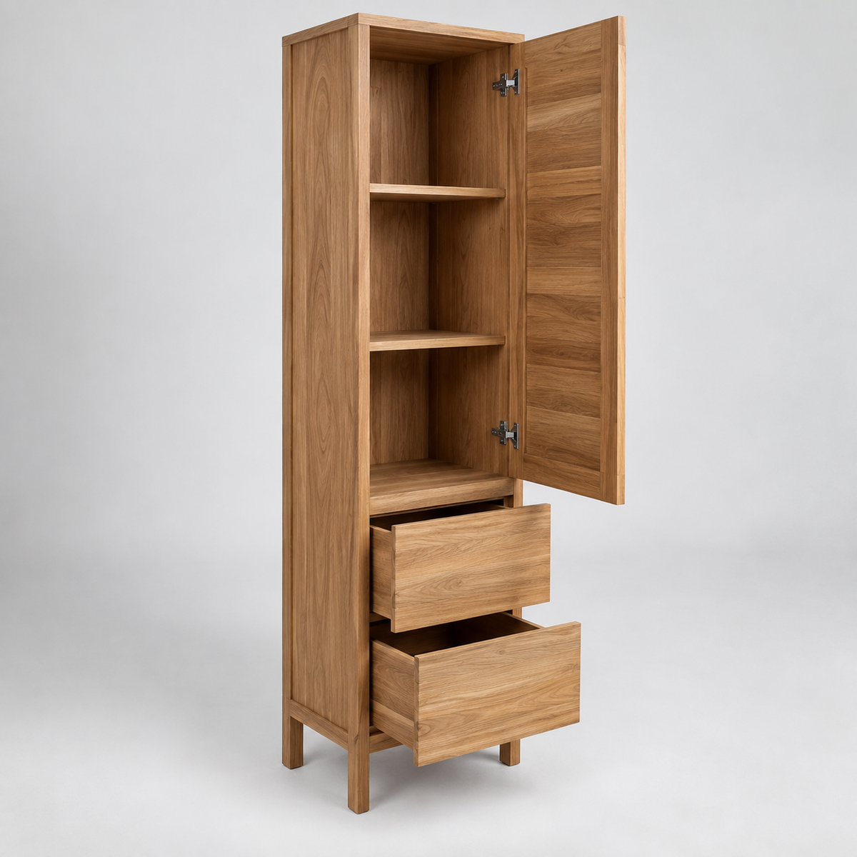 Hoher Teak-Badschrank – originale Detailansicht